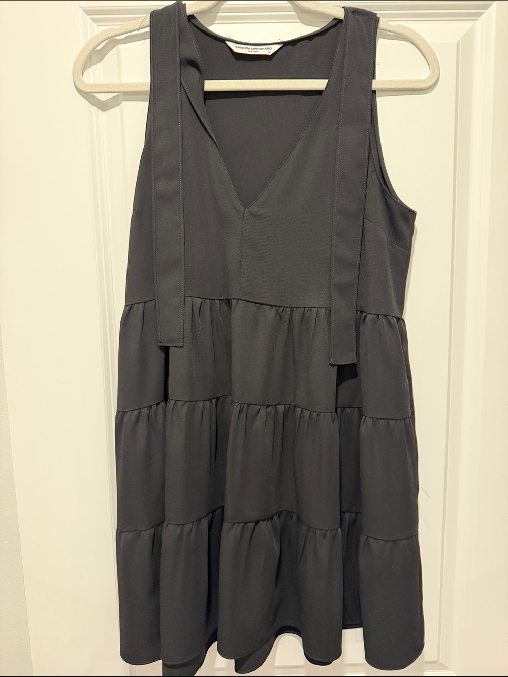 Amanda Uprichard Black Sleeveless Tiered V-Neck Dress